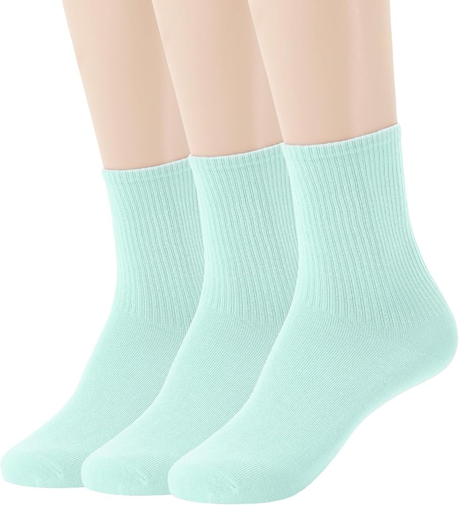 Womens Colorful Basic Sock -Unique Knit Cotton Crew Socks 3 Pack | Amazon (US)