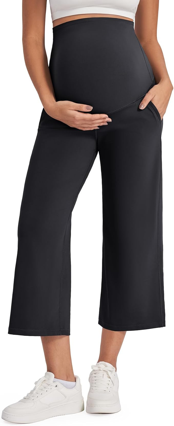 G4Free EverGoing Maternity Yoga Capris Over The Belly Stretch Wide Leg Pregnancy Cropped Pants wi... | Amazon (US)