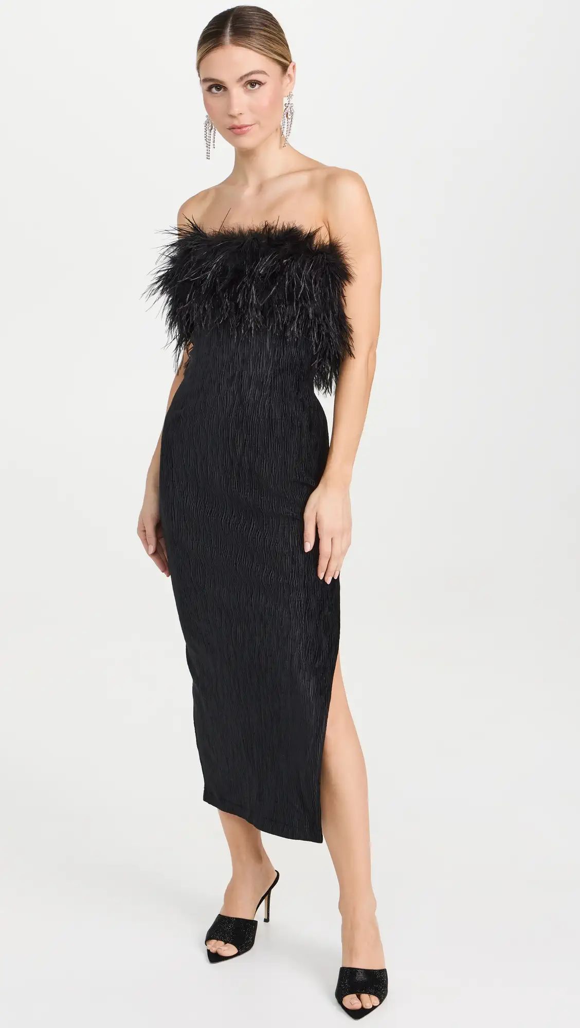 Saylor Van Crinkle Velvet Feather Midi Dress | Shopbop | Shopbop