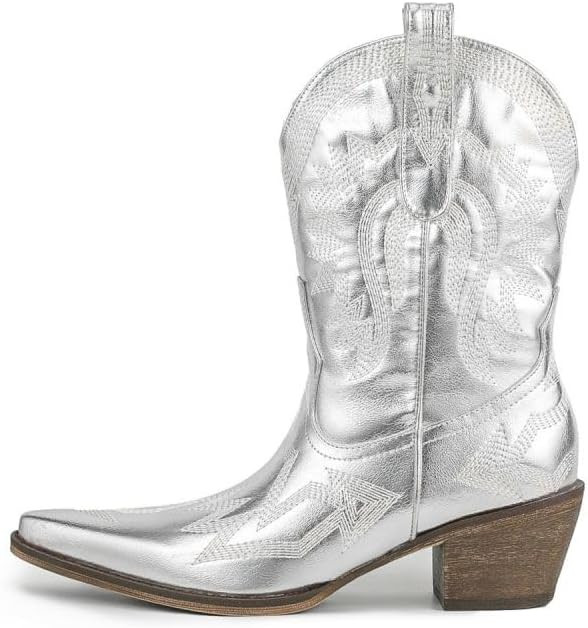 Women's Embroidered Cowgirl Boots Calf Thick Heels Pointed Head Country Music Festival Vintage We... | Amazon (US)