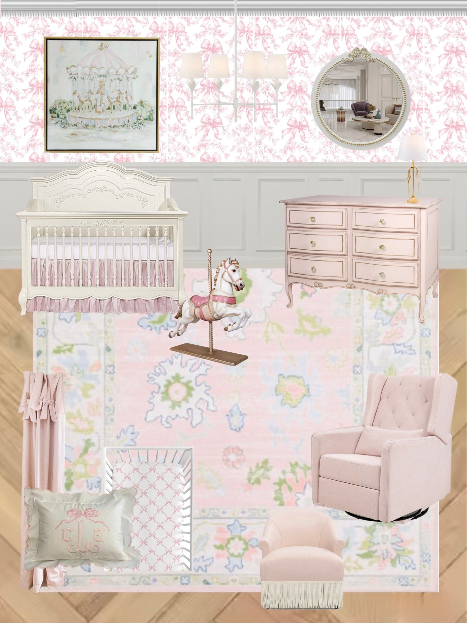 Girl nursery
Bow nursery
Pink dresser
Bow crib
Pink recliner
Pink rug
Bow wallpaper
Amazon finds
Amazon room
Amazon baby
Amazon registry
Carousel horse nursery

#LTKHome #LTKSaleAlert #LTKBaby