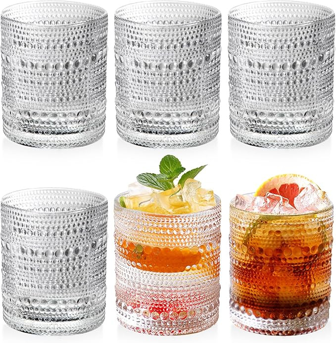 Hobnail Glasses Set of 6 Highball Vintage Drinking Glasses 12OZ Clear Embossed Vintage Glassware ... | Amazon (US)