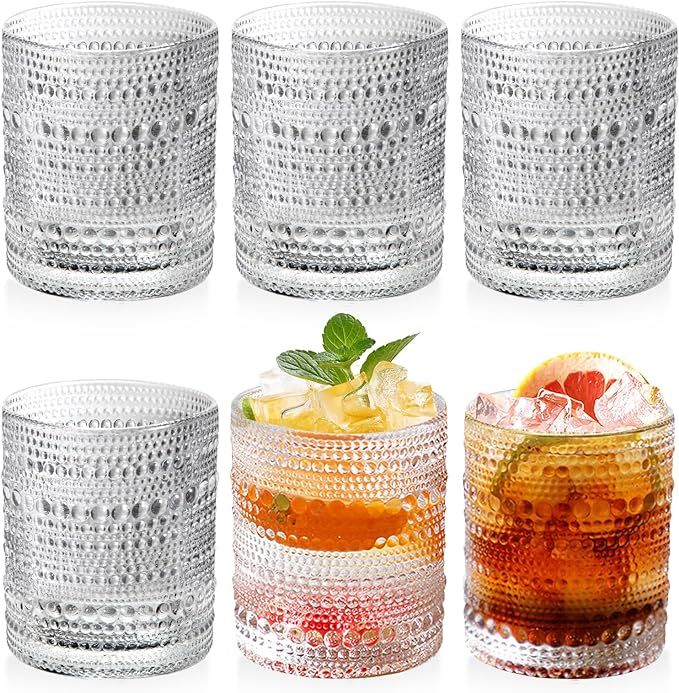 Hobnail Glasses Set of 6 Highball Vintage Drinking Glasses 12OZ Clear Embossed Vintage Glassware ... | Amazon (US)