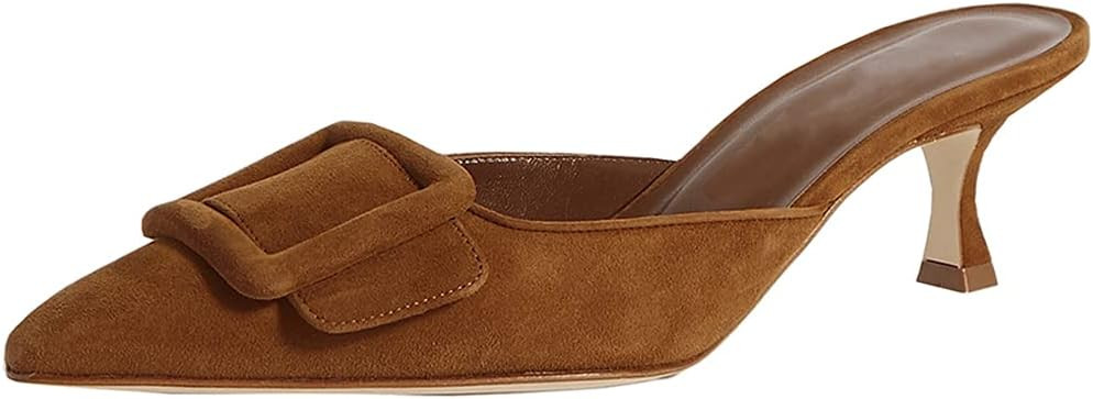 Divanne Heeled Mules For Women, Pointed Toe Slingback Pumps Buckle Kitten Heels Mules Slides Back... | Amazon (US)