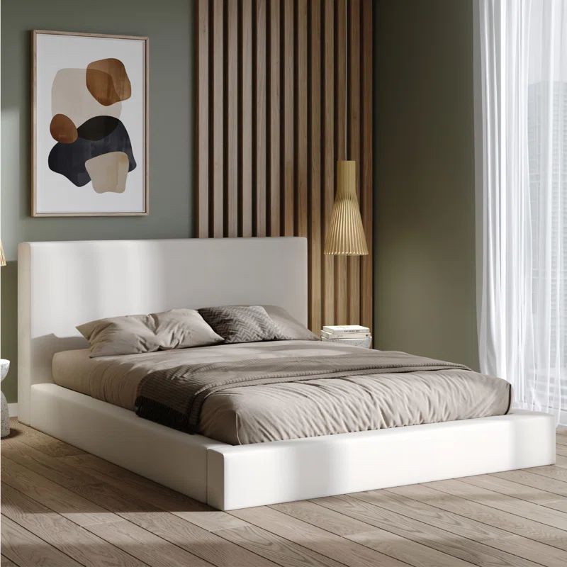Lameir Upholstered Platform Bed Frame Ivory, Low Profile with Full Slats, No Box Spring Needed | Wayfair North America