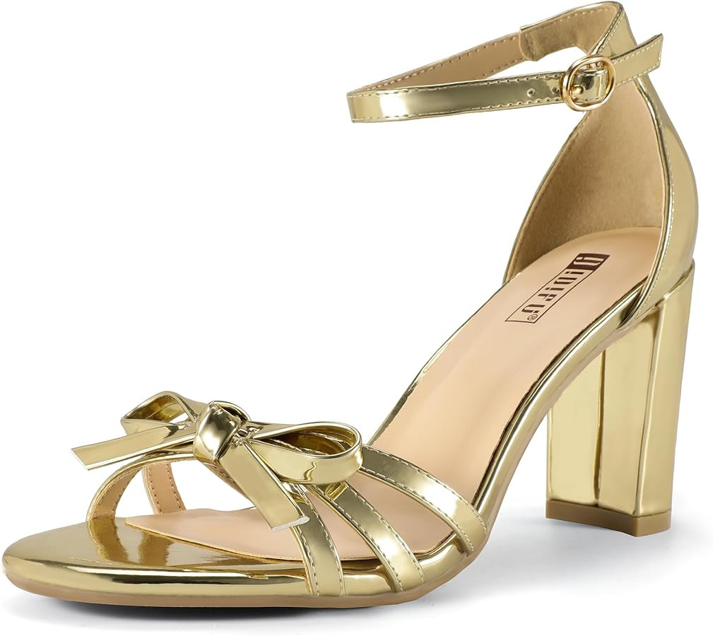 IDIFU Women's Bow Heels Chunky Block Open Toe Low Short Heels Wedding Bridal Prom Party Evening H... | Amazon (US)