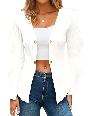 Saodimallsu Womens Button Up Cardigans V Neck Ribbed Knit Fitted Sweaters Long Sleeve Trendy Spli... | Amazon (US)