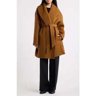 BOSS Cariby Belted Wool Blend Coat in Brown Overflow at Nordstrom, Size 2 | Nordstrom