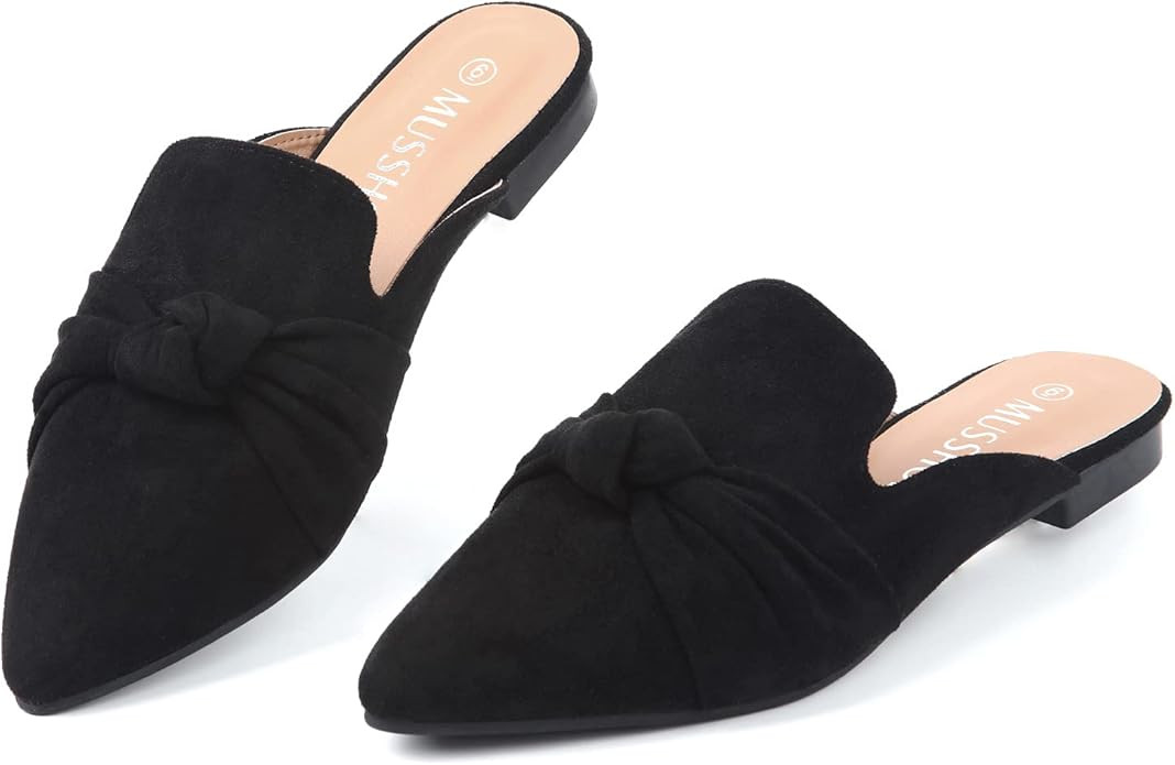 MUSSHOE Mules for Women Slip On Women's Flats Comfortable Closed Pointed Toe Backless Loafers Wom... | Amazon (US)