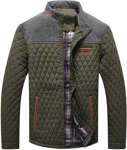 HYPESTFIT Men's Diamond Quilted Puffer Down Jacket Lightweight Business Casual Button Down Shirts | Amazon (US)