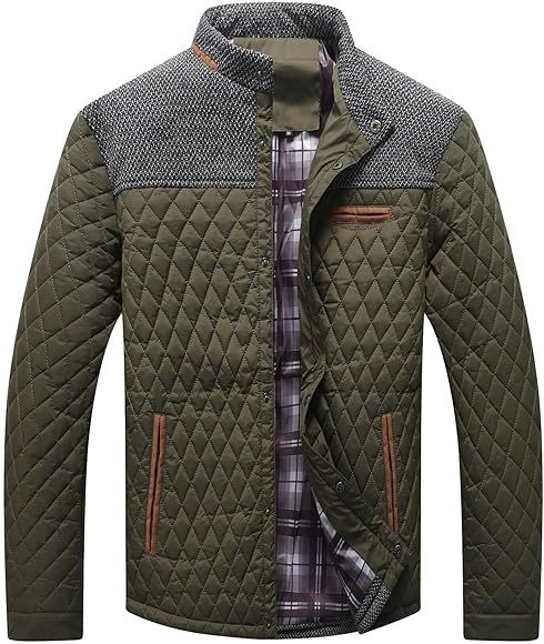 HYPESTFIT Men's Diamond Quilted Puffer Down Jacket Lightweight Business Casual Button Down Shirts | Amazon (US)