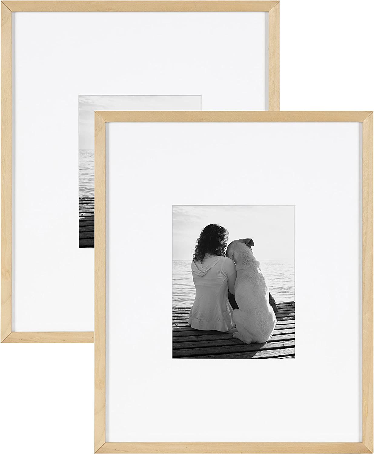 DesignOvation Gallery 16x20 matted to 8x10 Wood Picture Frame, Set of 2, Natural, 2 | Amazon (US)
