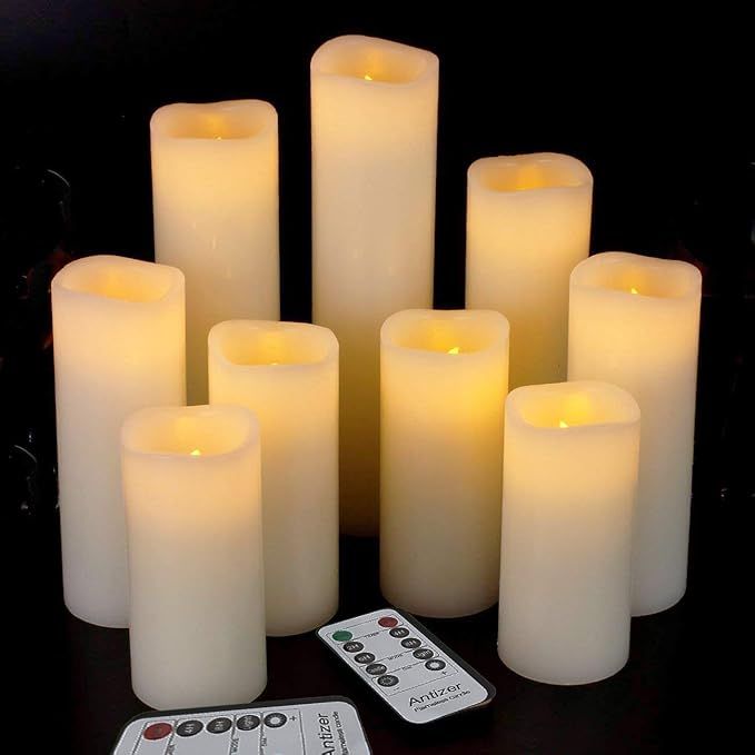 Antizer Flameless Candles Led Candles Pack of 9 (H 4" 5" 6" 7" 8" 9" x D 2.2") Ivory Real Wax Bat... | Amazon (US)