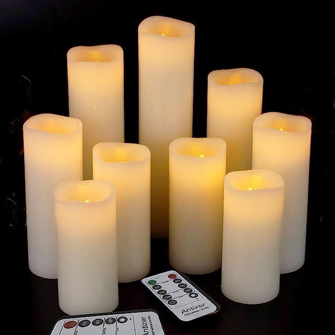 Antizer Flameless Candles Led Candles Pack of 9 (H 4" 5" 6" 7" 8" 9" x D 2.2") Ivory Real Wax Bat... | Amazon (US)