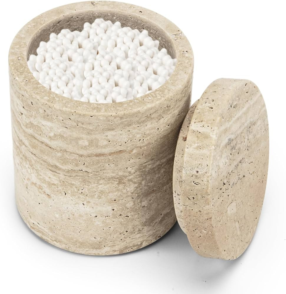 Natural Marble Canister, Cotton Swab Holder with Lid, High Capacity Bathroom Qtip Holder Storage ... | Amazon (US)