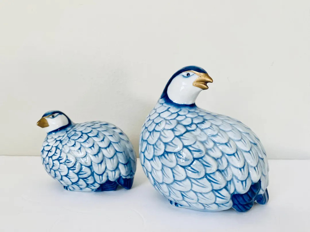 Andrea by Sadek Vintage Blue and White Porcelain Quail Set - Etsy | Etsy (US)