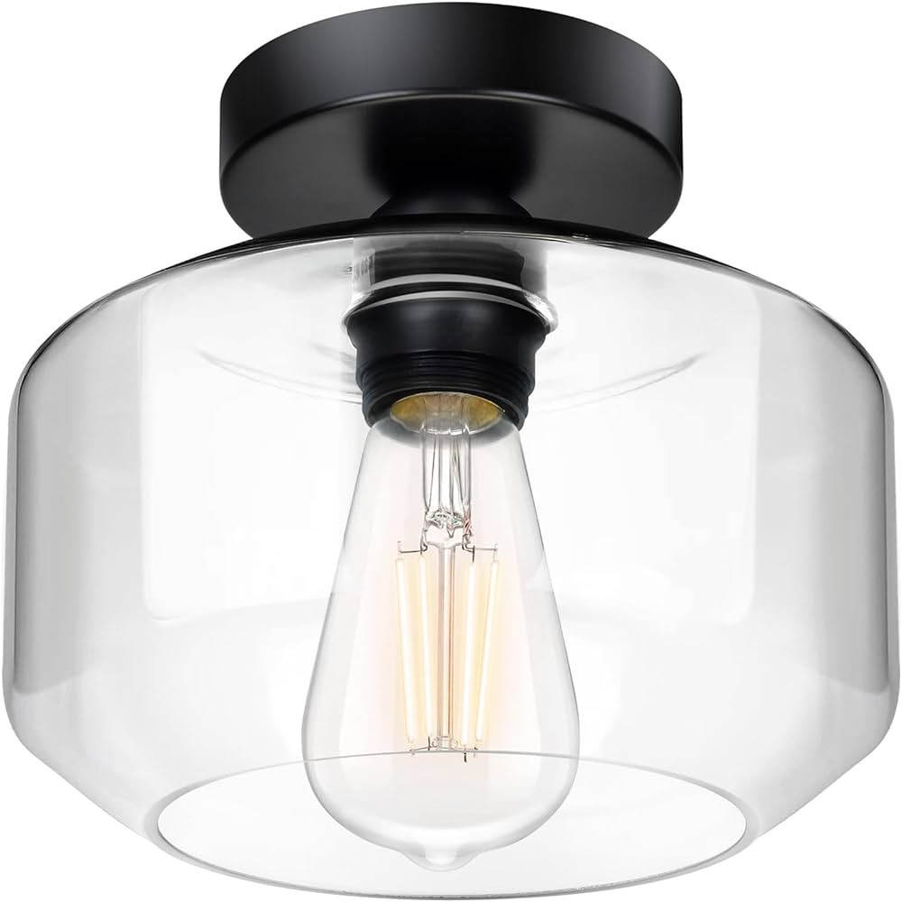 Modern Industrial Semi Flush Mount Light Fixture with Clear Glass Shade - Pendant Lights for Dini... | Amazon (US)