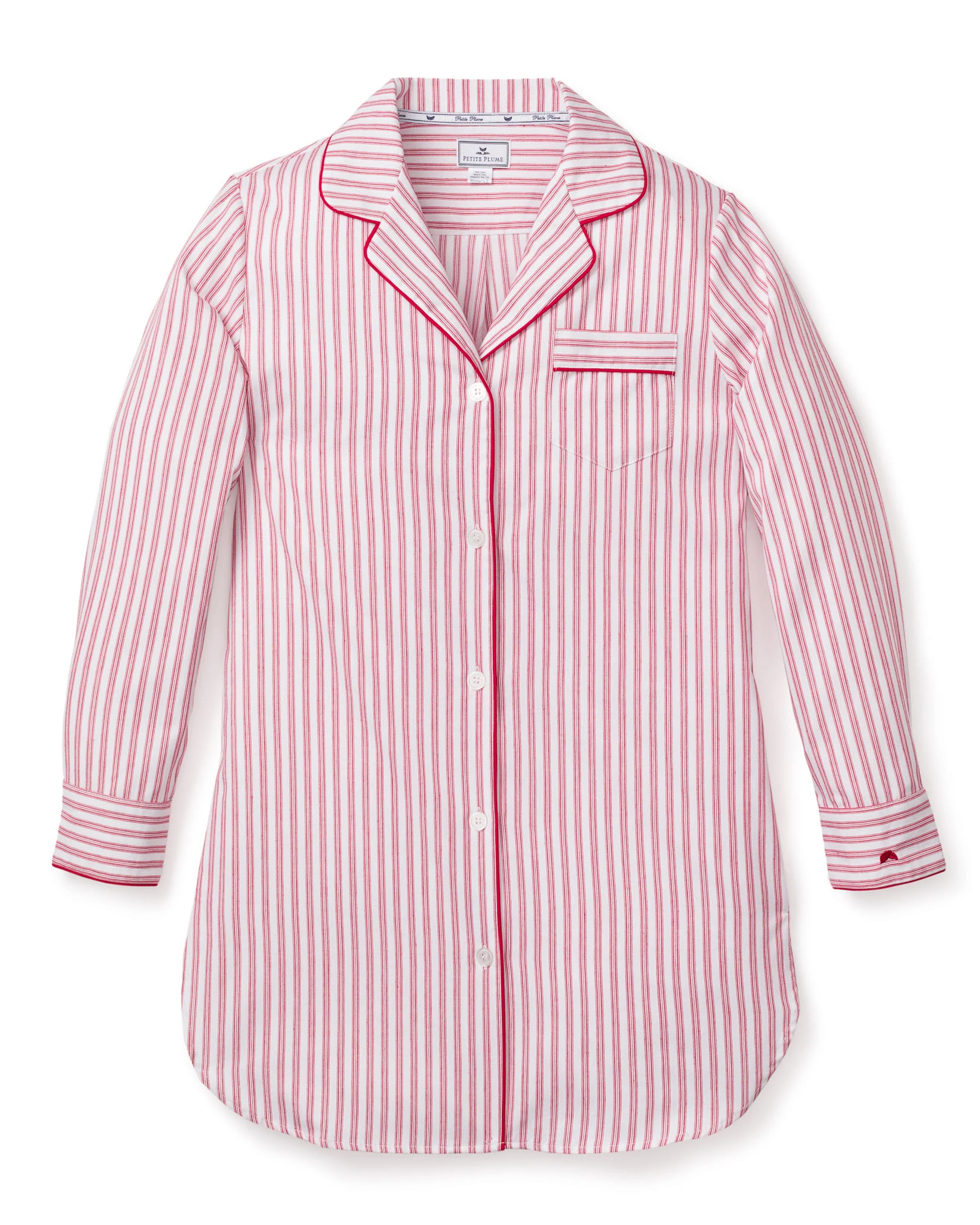 Women's Twill Nightshirt in Antique Red Ticking | Petite Plume