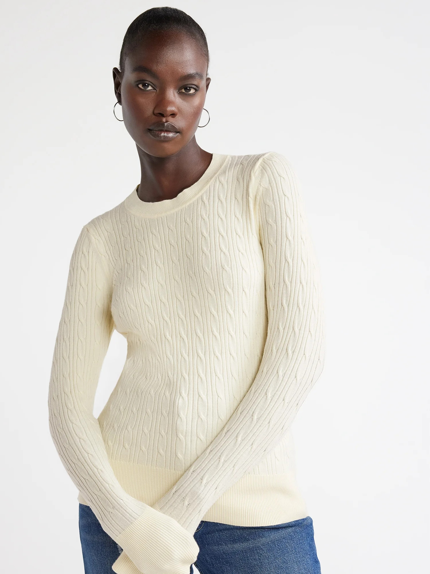 Free Assembly Women’s Cable Knit Crewneck Sweater, Midweight, Sizes XS-XXXL - Walmart.com | Walmart (US)