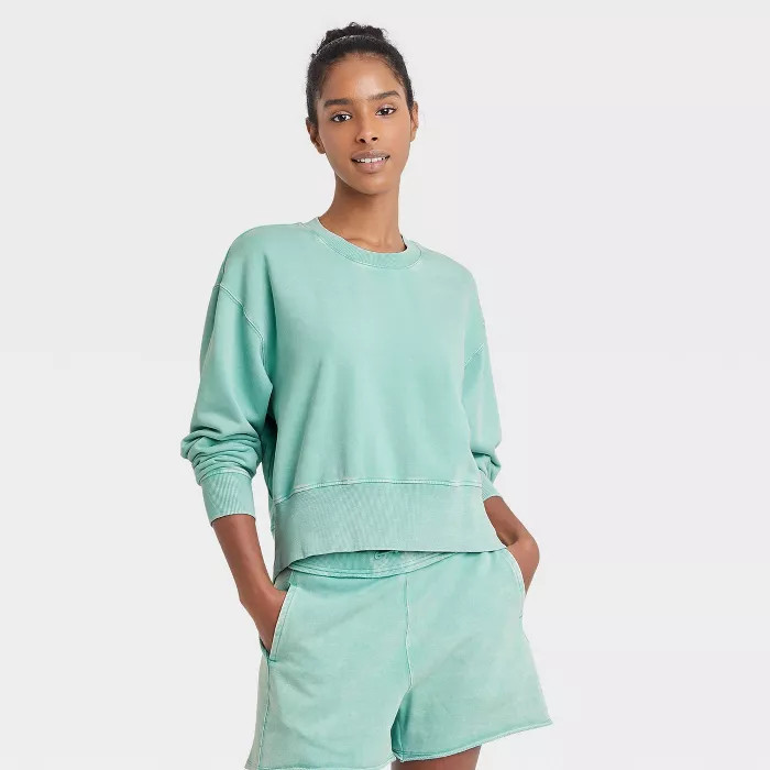 Women's French Terry Acid Wash Crewneck Pullover - JoyLab™ | Target