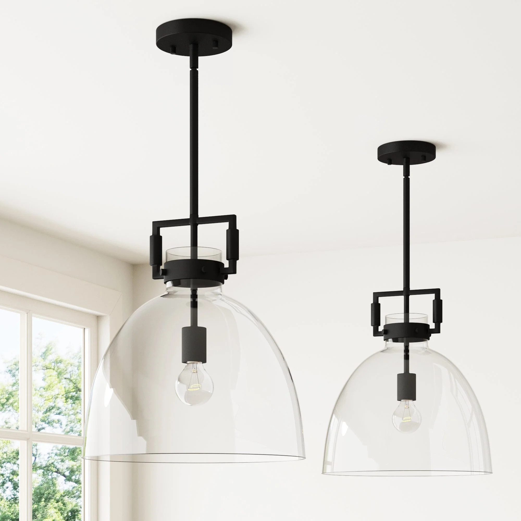 Glass Dome Pendant Lights Black | Nathan James