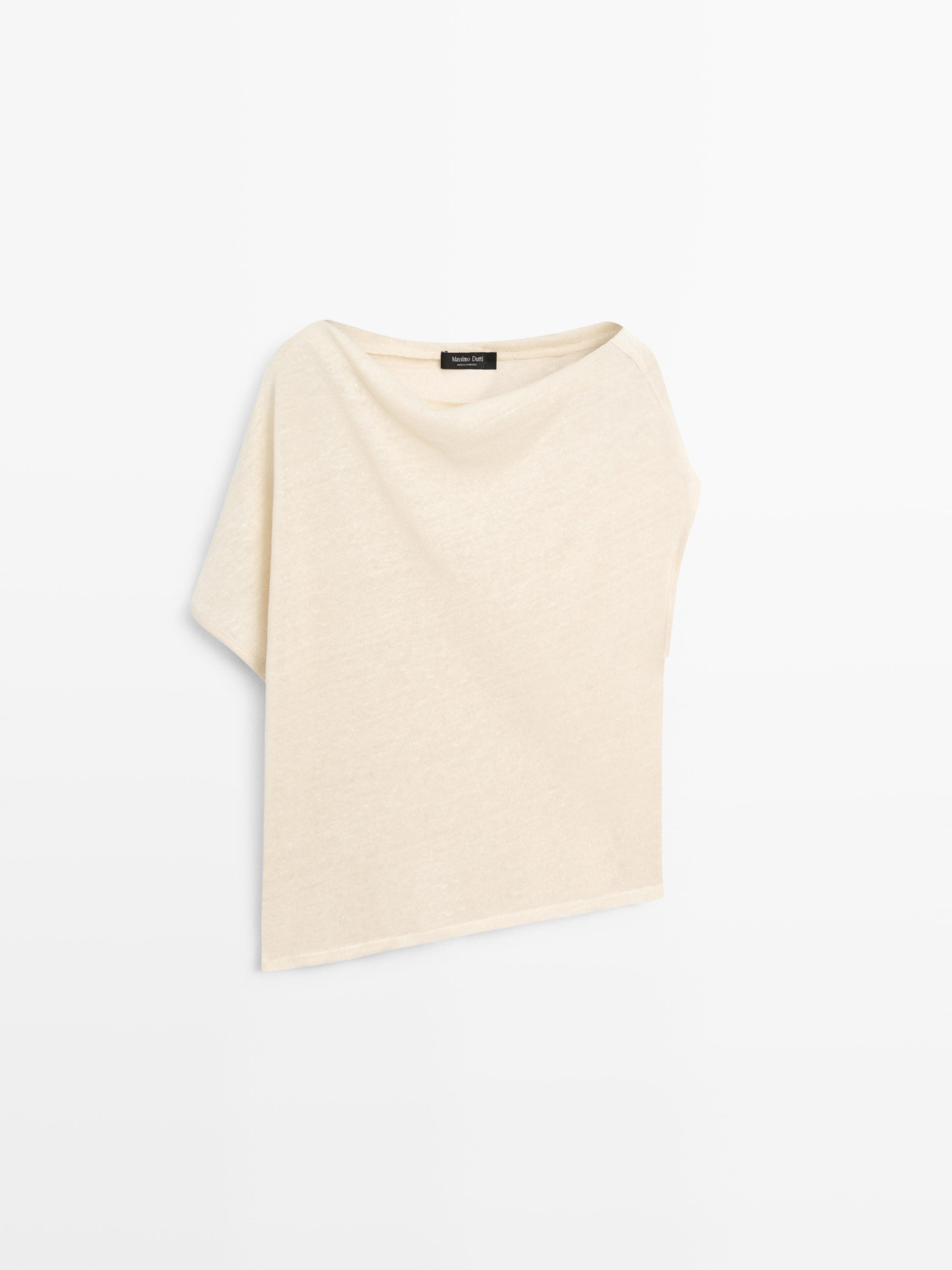 Linen blend asymmetric cropped cape | Massimo Dutti US
