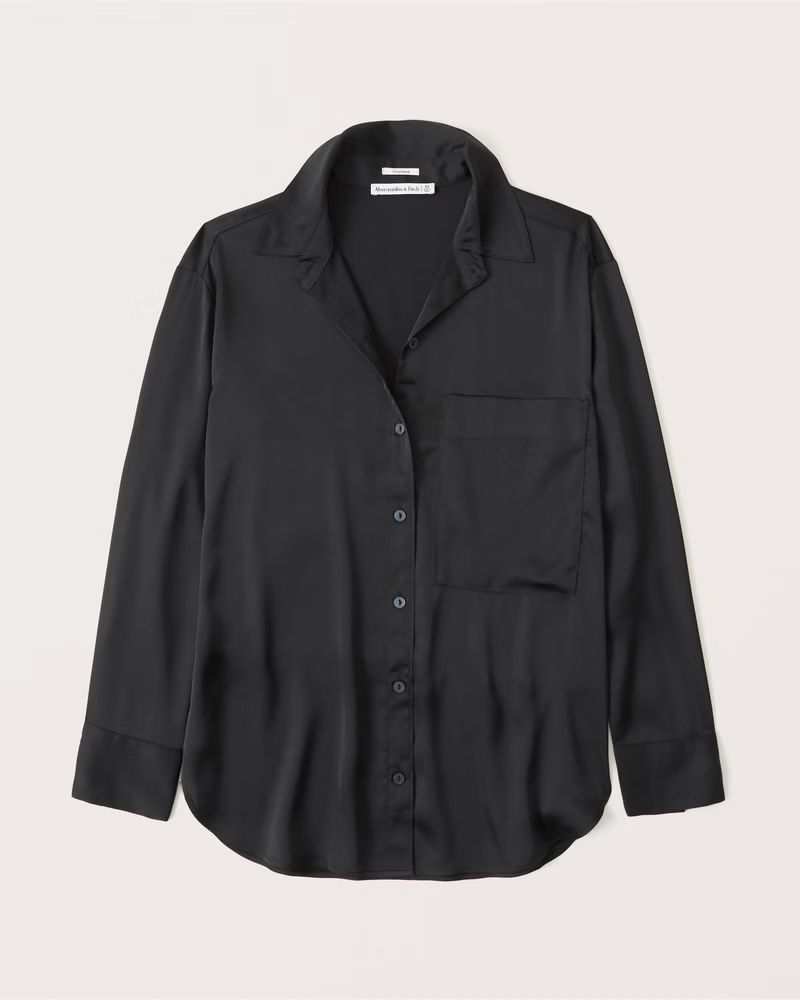 Oversized Satin Button-Up Shirt | Abercrombie & Fitch (US)