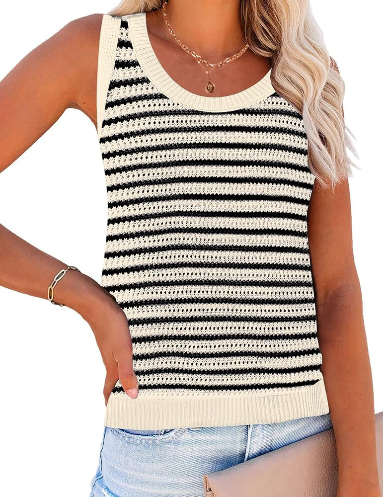 Zeagoo Womens Summer Crochet Sleeveless Sweater Vest Round Neck Hollow Out Knit Tank Tops Casual ... | Amazon (US)