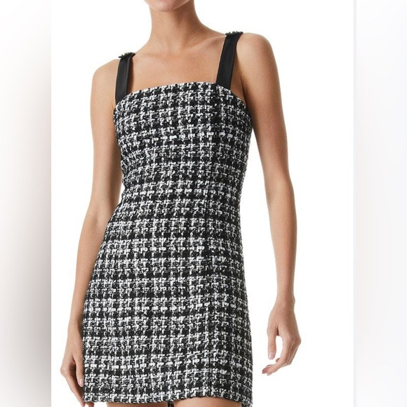 Alice and olivia tweed faux leather strap mini dress | Poshmark