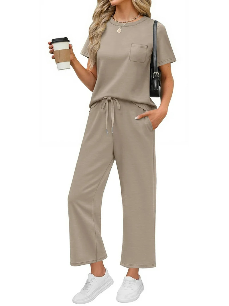 Fantaslook 2 Piece Sets for Women Casual Summer Travel Vacation Outfits Short Sleeve Tops Wide Le... | Walmart (US)