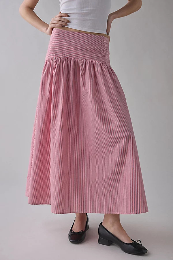 Vintage & ReMADE by UO ReMADE By UO Remnants Drop Waist Poplin Maxi Skirt in Red Gingham, Women's at Urban Outfitters | Urban Outfitters (US and RoW)