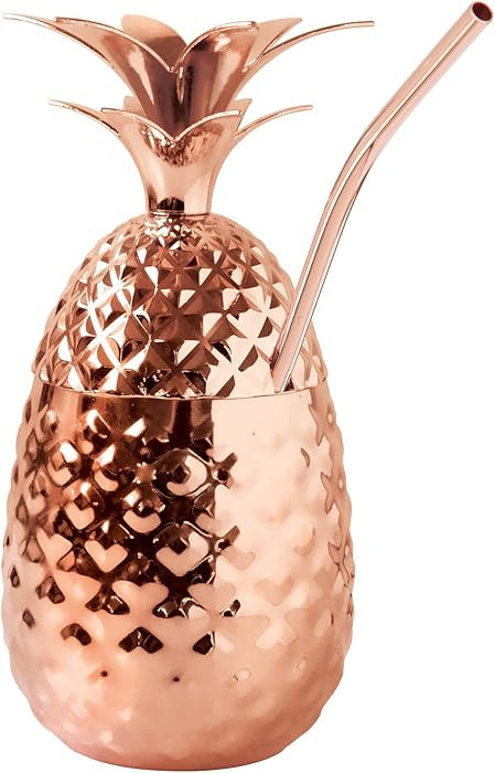 Oggi Stainless Steel Pineapple Cup with Stand & Lid- 12oz Copper Plated Metal Pineapple, Bar Acce... | Amazon (US)