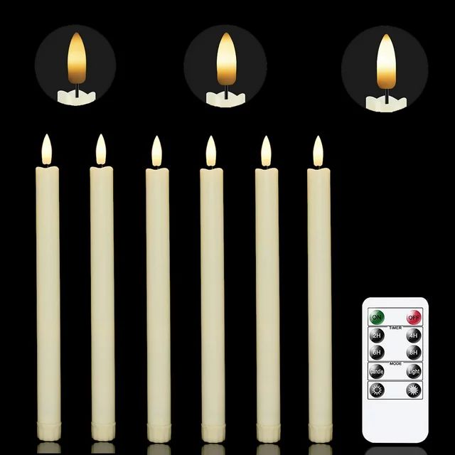 Chamvis Flickering Ivory Flameless LED Battery Operated Taper Plastic Candles 3D Wick Lights 6PK ... | Walmart (US)