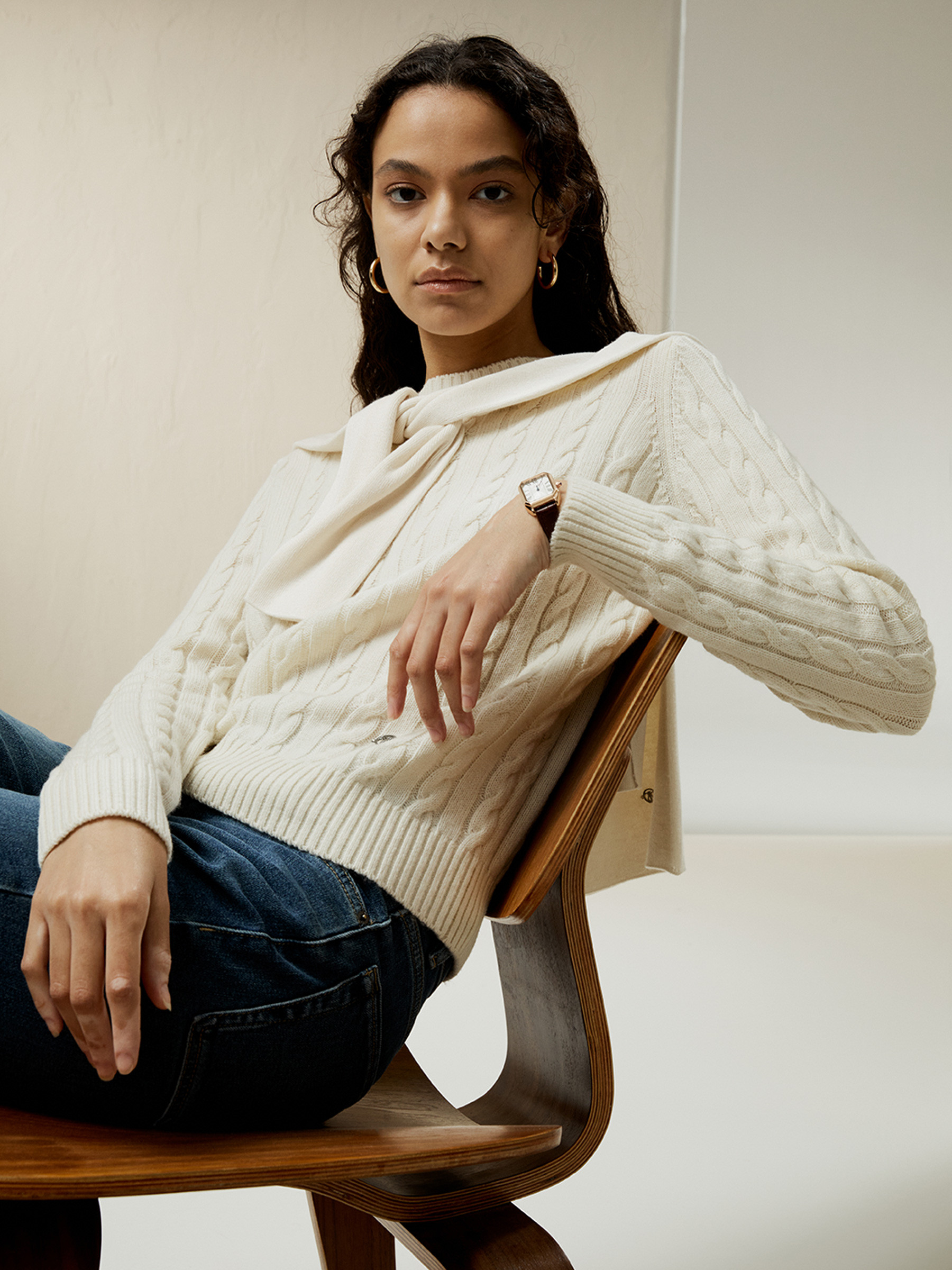 Classic Cable Knit Sweater with Ribbed Edges | LilySilk