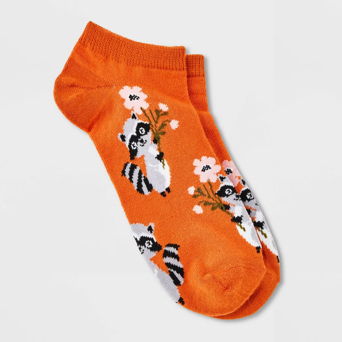 Women's Raccoons Low Cut Socks - Orange 4-10: Knit Lightweight Ankle Apparel | Target