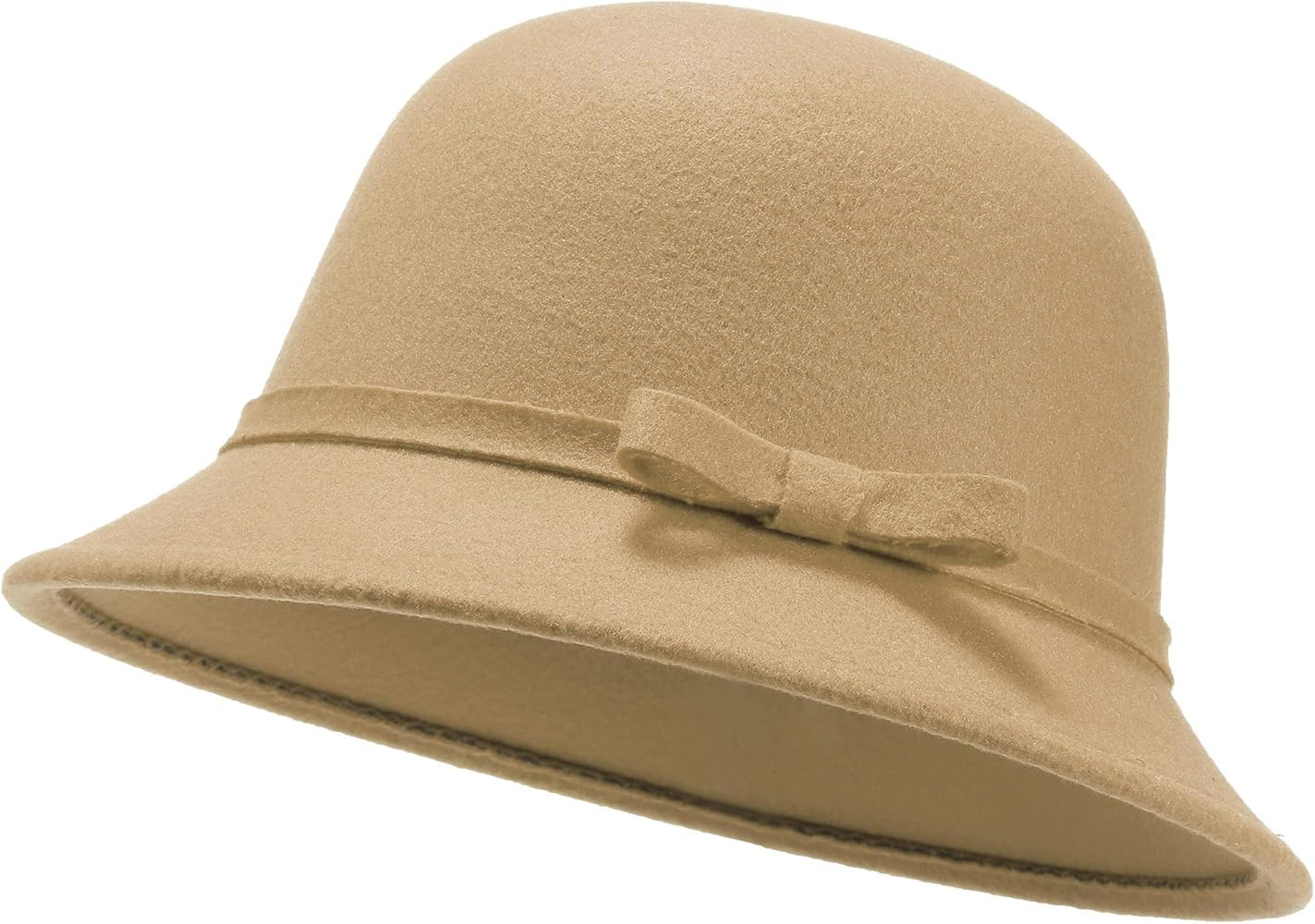 Women Felt Hat, Bucket Hat, Adjustable Vintage Bowler Suede Wool Hat with Bowknot | Amazon (US)