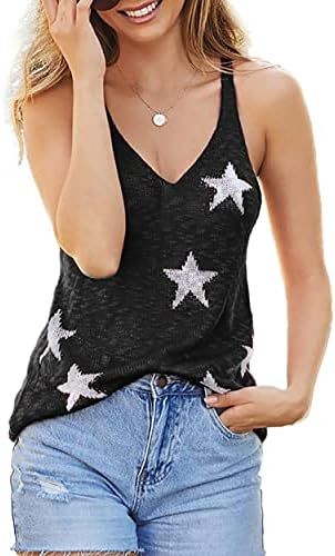 Misstyle Womens Knitted Tank Tops Casual V Neck White Knit Star Cami Tank Top | Amazon (US)