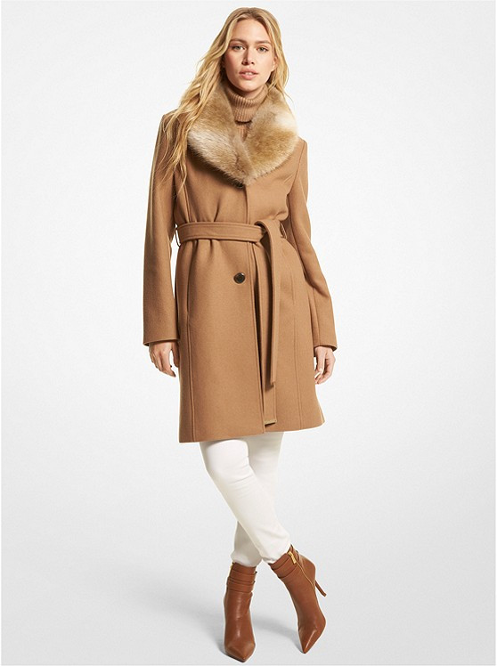 Faux Fur-Collar Wool Blend Coat | Michael Kors US