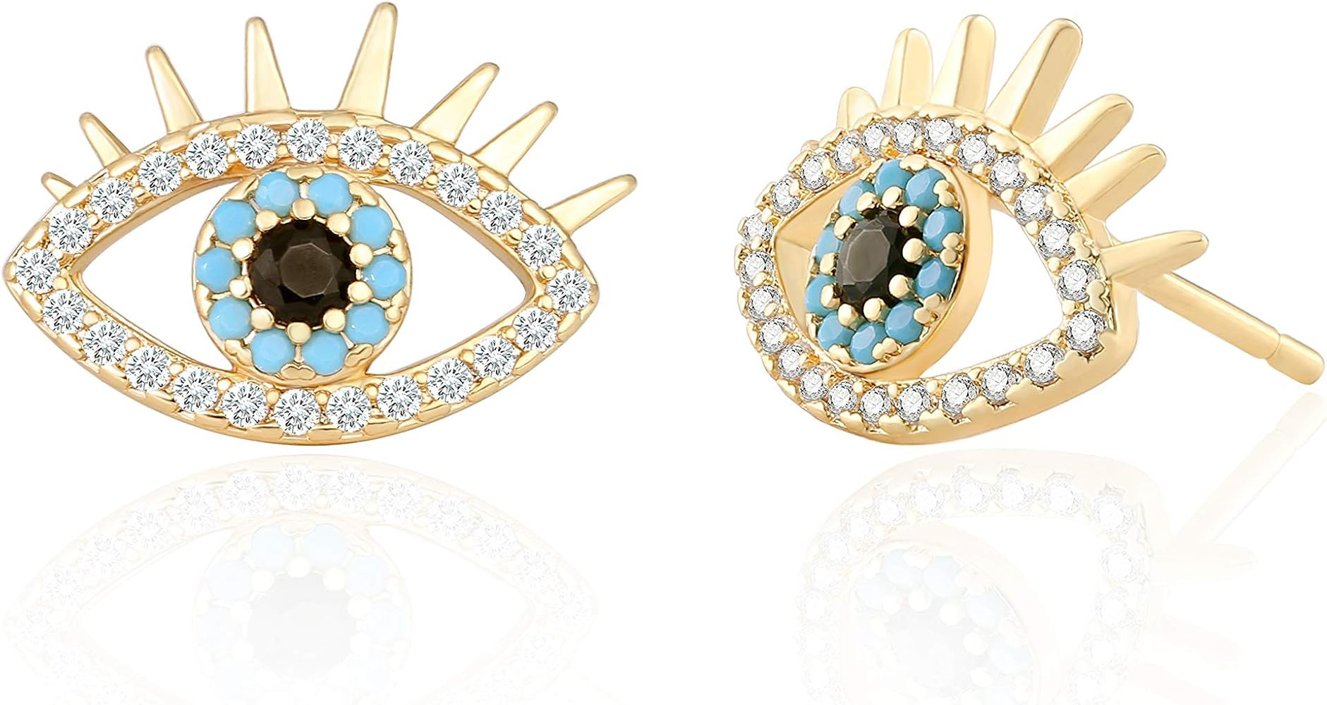 18K Gold Evil Eye Stud Earrings Dainty Micro-inlaid Cubic Zirconia Earring for Women Handmade Pos... | Amazon (US)