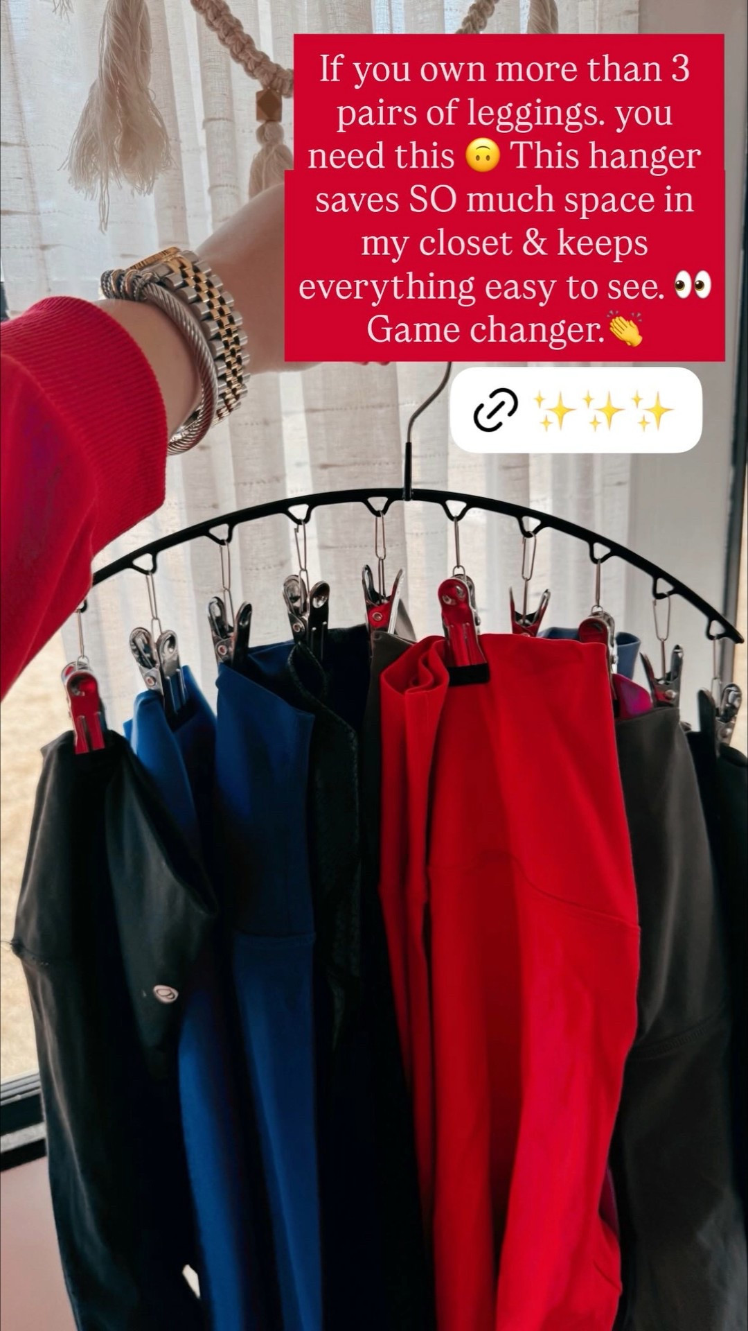 If you own more than 3 pairs of leggings… you need this 🙃 This hanger saves SO much space in my closet & keeps everything easy to see. 👀Game changer.👏 closet organization | small closet solutions | space saving hanger | legging storage | athletic wear organization | activewear closet | RV closet organization | fifth wheel living | small space living | minimalist organization | capsule wardrobe storage | vertical storage solution | apartment organization hacks | tiny home storage | dorm room organization | closet makeover | home organization finds | amazon home finds | amazon organization | budget friendly home | practical home essentials | everyday organization | declutter your closet | organized home inspo | life hack finds | functional living | storage solutions | workout clothes storage | legging collection | home must haves

#LTKootd #LTKgrwm #LTKHome