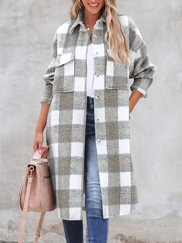 ANRABESS Women's Plaid Button Down Shackets Fannel Long Sleeve Lapel Collar Oversized Slit Long Jack | Amazon (US)