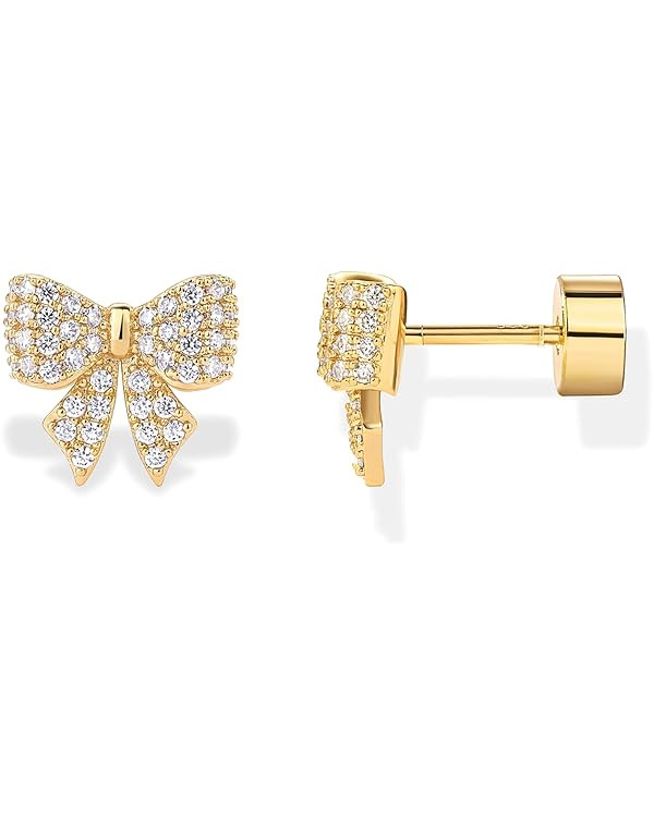 PAVOI 14K Gold Plated Sterling Silver Posts Dainty Emoji Screwback Earrings for Women | Dainty He... | Amazon (US)