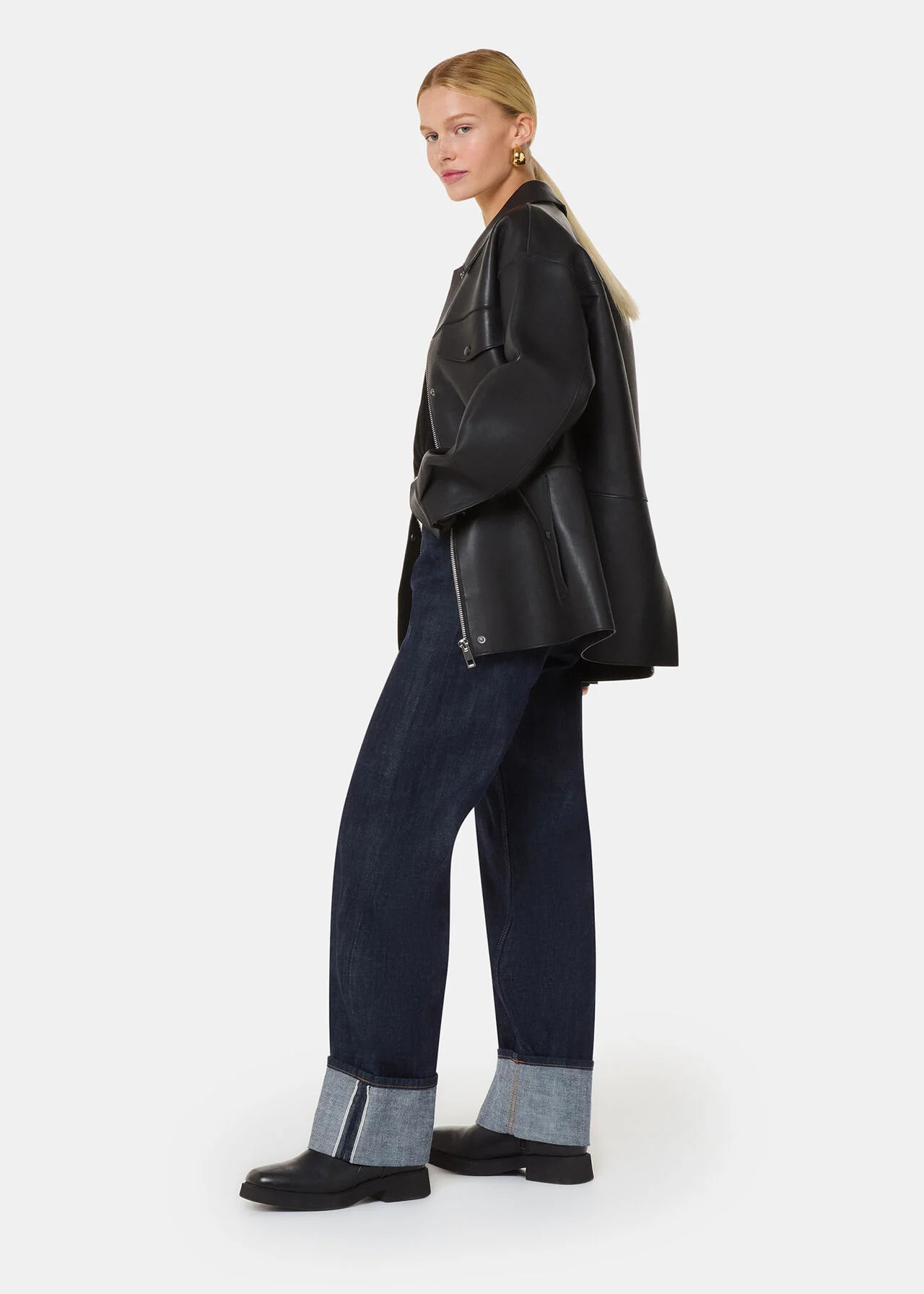 Dark Denim Turn Up Selvedge Jean | WHISTLES | Whistles UK | | Whistles