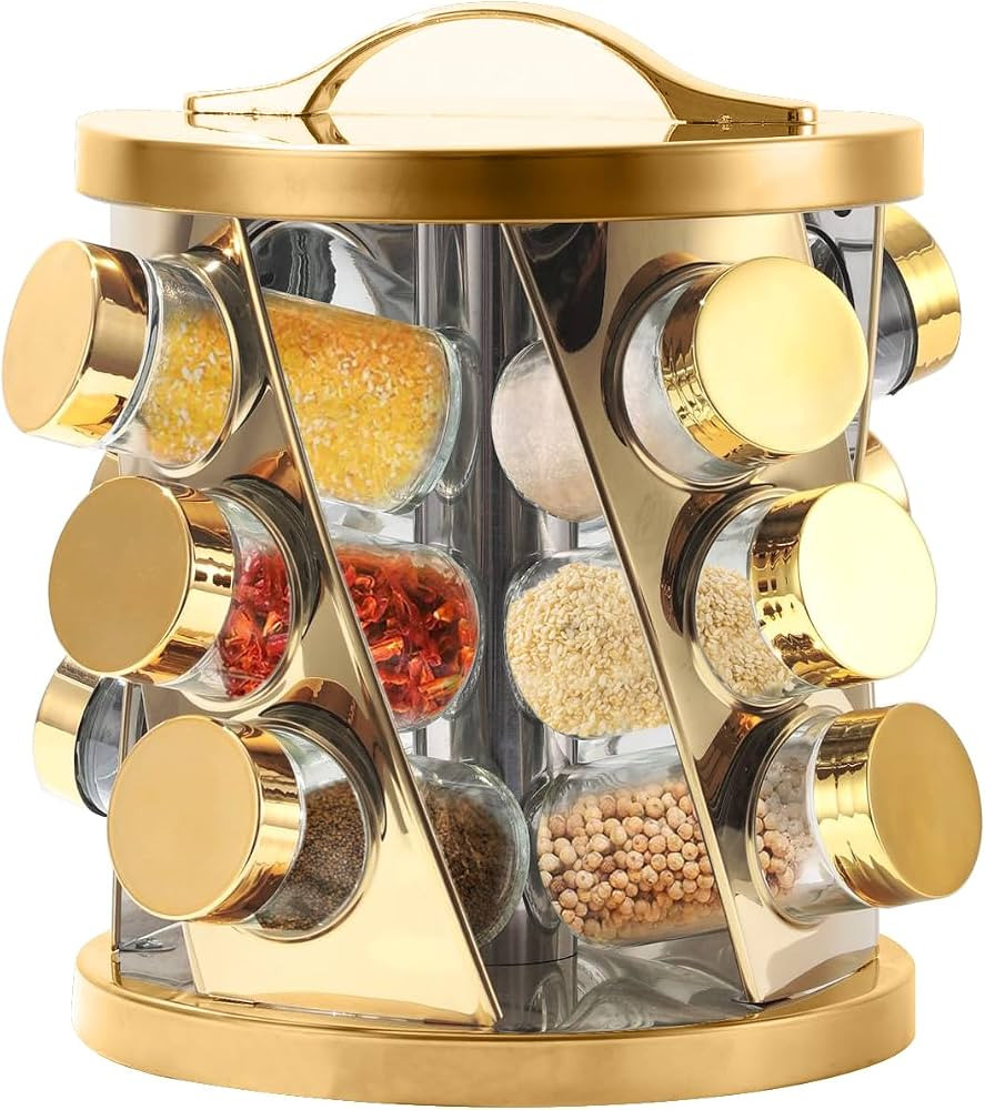 Portable Stainless Steel Spice Rack with 12 Spice Jars Included Revolving Spice Organizer for Kit... | Amazon (US)