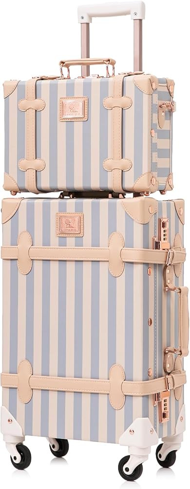 Vintage Carry on Luggage Set, 2 Piece Retro Spinner Trunk Suitcase with Cosmetic Train Case for W... | Amazon (US)