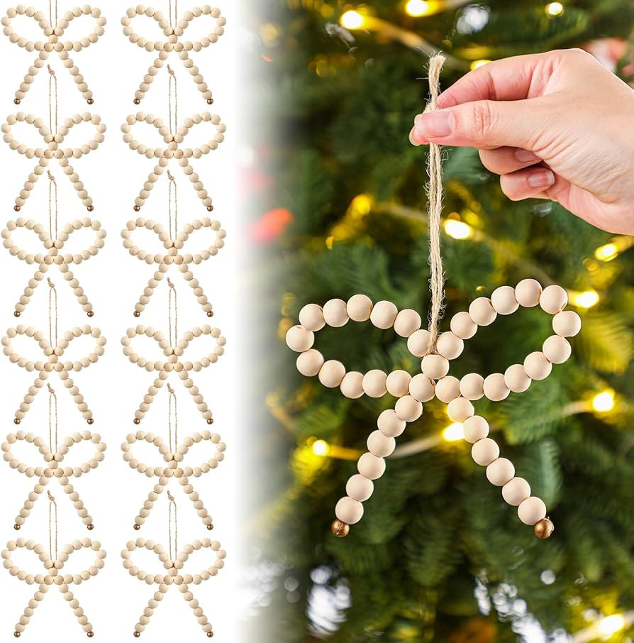 Geelin12 Pcs Bow Christmas Tree Ornaments Wooden Beads Bows Vintage Wood Beaded Bow Ornaments Boh... | Amazon (US)