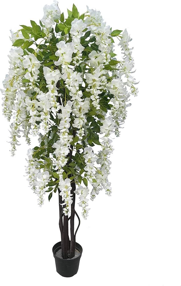 AMERIQUE 6 Feet Gorgeous and Dense Blooming Wisteria Artificial Tree, Cream White, Pre-Potted wit... | Amazon (US)