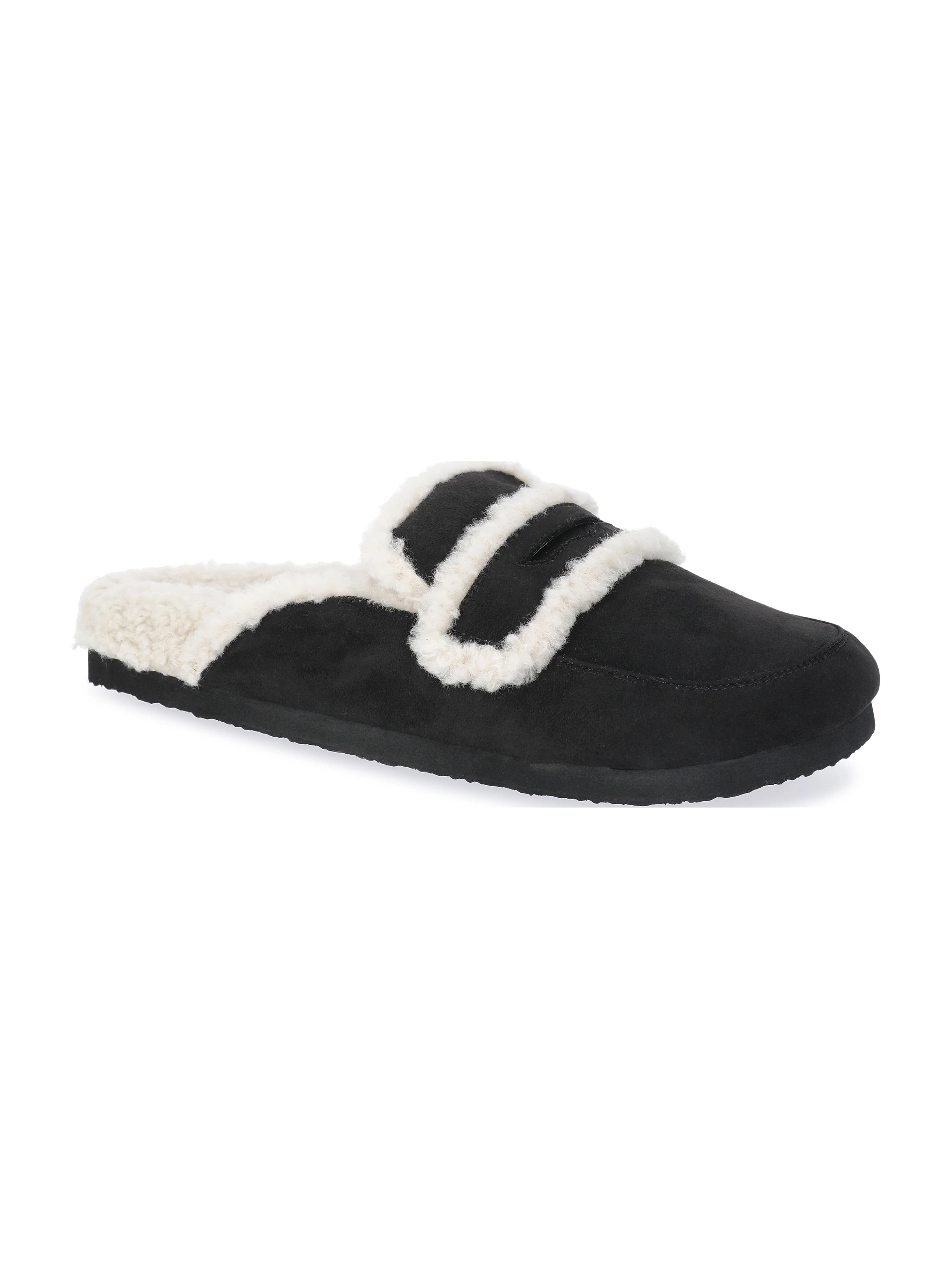Time and Tru Women's Faux Shearling Slide On Loafers - Walmart.com | Walmart (US)
