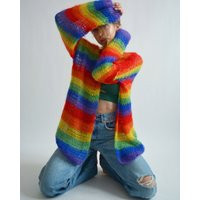 Rainbow Mohair Cardigan Handknit Striped Pride Lgbt Festival Hippie Colorful Bright | Etsy (US)