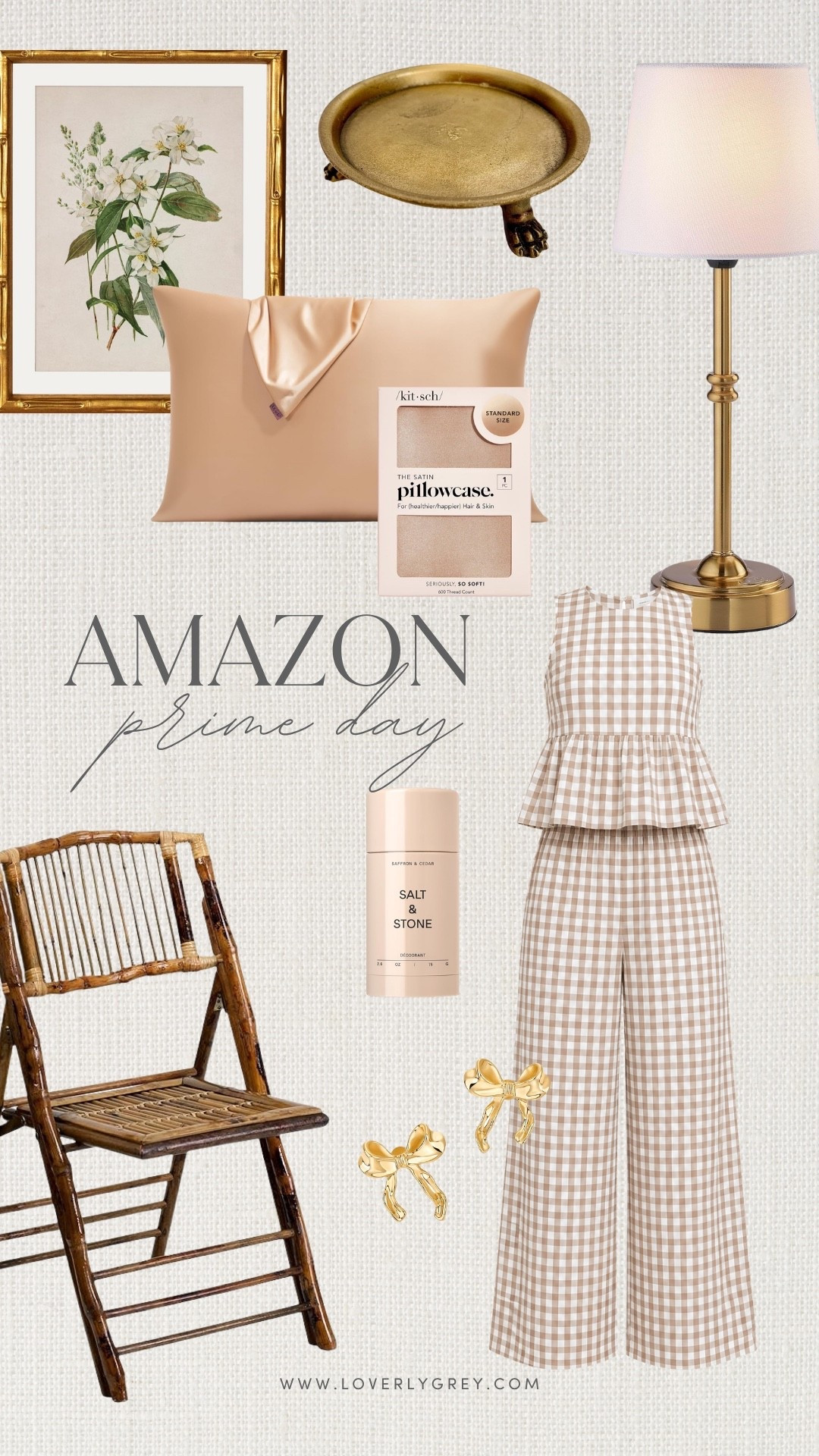 These neutral and gold Prime Day finds are absolute perfection for a quick home and style refresh! Amazon has the best discounts right now on top-rated beauty staples, chic accessories, and effortless style. Loverly grey, Amazon fashion, Prime Day deals, gingham matching set, Kitsch satin pillowcase, Salt and Stone deodorant, gold bow earrings, traditional home decor

#LTKSeasonal #LTKSaleAlert #LTKHome